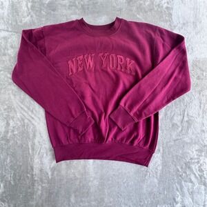 New York Popular Mens Medium Maroon Embroidered Crewneck Sweatshirt NYC Brooklyn